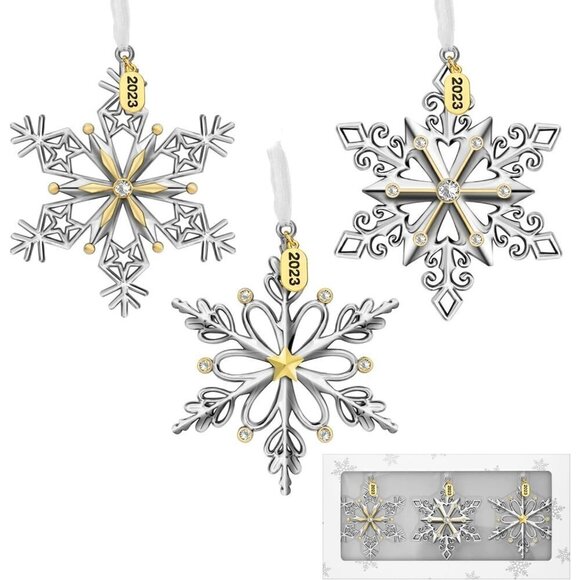 3  Pieces Metallic Snowflake Home Decoration Hanging Pendant - Picture 1 of 8